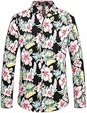 SSLR Men's Floral Button Down Casual Long Sleeve Shirt (Medium, Red Hibiscus)