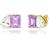 Amazon Essentials 14K Gold-Plated June Birthstone Two-Toned Stud Earrings with Secure Pushbacks, Alexandrite Color Earrings