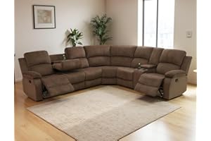 Anthato Manual Reclining Sectional Sofa Set, Living Room Furniture Sets, L-Shaped Sectional Couch, Comfy 6-Seat Corduroy Fabric Recliner Couch with Coffee Table/Cup Holders/Storage for Office, Brown