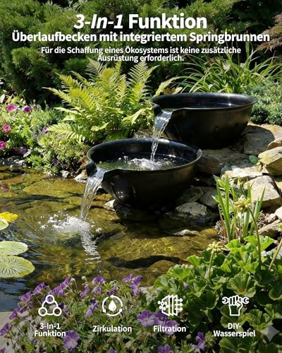 POPOSOAP Pond and Weir Cuvée Kit Fountain with Pond Pump 2500 L/h for Waterfalls, Water Plane DIY Indoor/Outdoor Garden