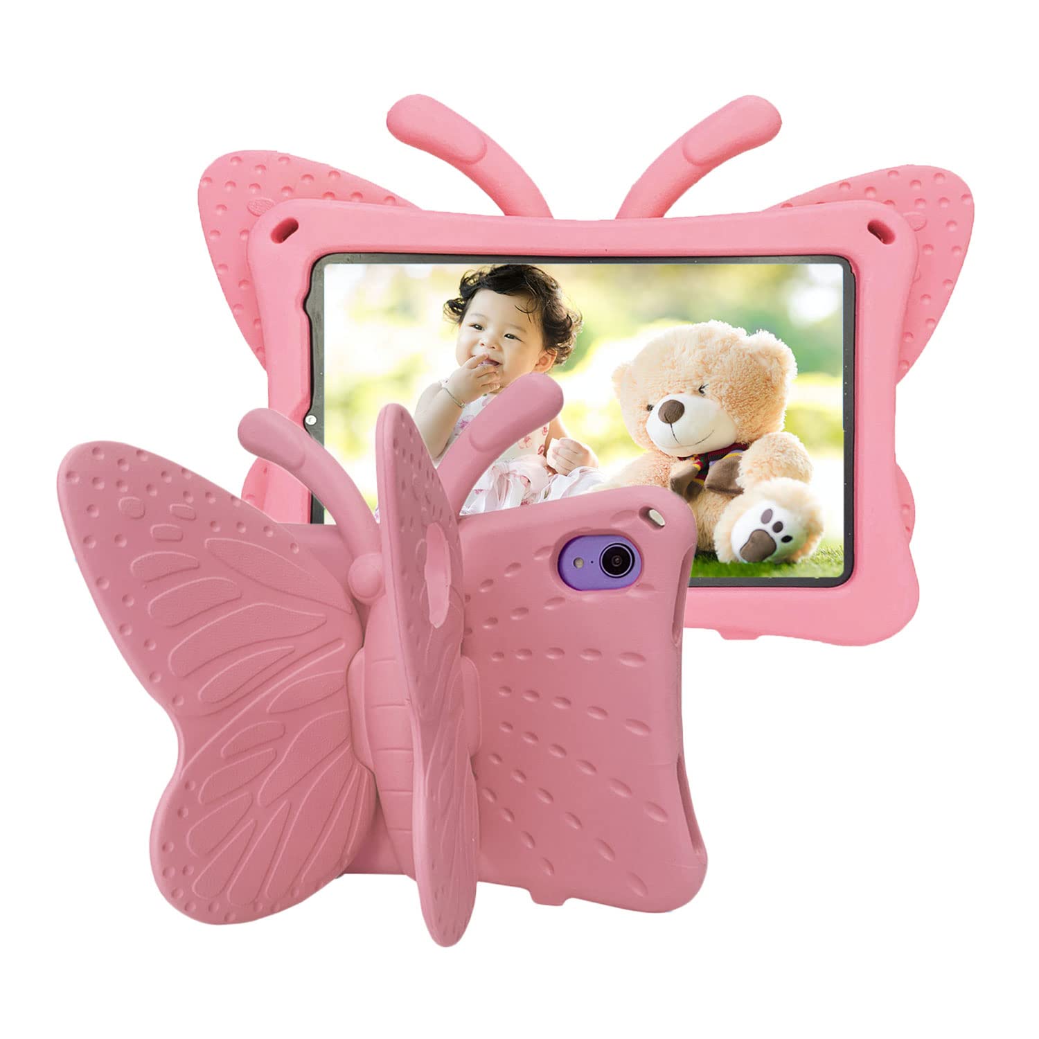 Tading iPad Mini 6 7 Case Kids Cute Butterfly, Shockproof Light Weight EVA Foam Super Protection Stand Cover for iPad Mini 6th 7th Generation 8.3" Tablet for Girls - Baby Pink