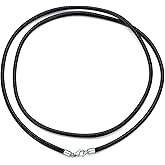 Leather Cord Necklace 2mm 3mm Black Leather Chain with Sterling Silver Lobster Clasp for Men Women