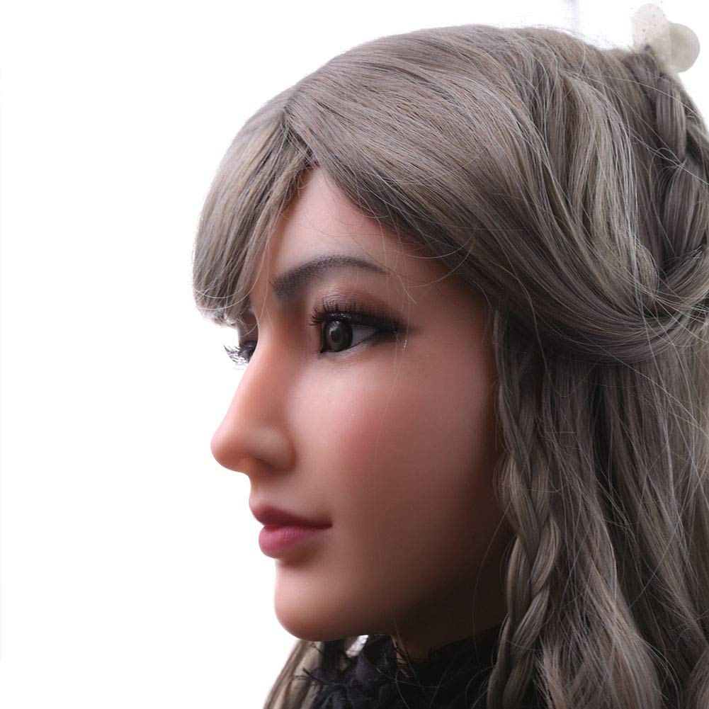 EQAIWUJIE Face Mask Realistic Handmade Female Silicone Head Mask for Crossdresser Transgender Cosplay Halloween Masquerade (Ivory White)