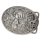 Buckle Rage Adult Men's Deer Hunting Woods Buck Southern Antler Head Belt Buckle Silver