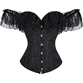 Grebrafan Women Lace Off Shoulder Jacquard Corset Bustier Top