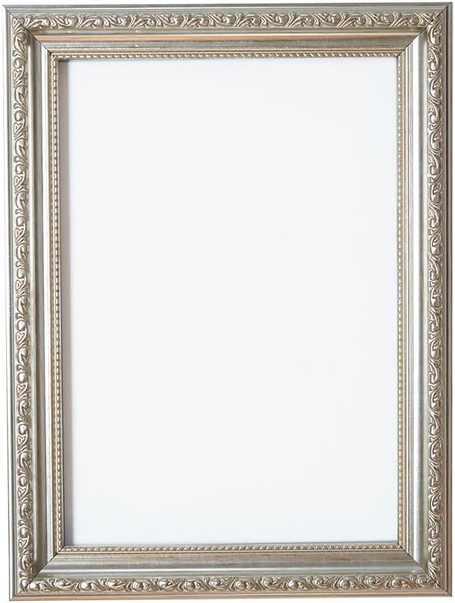 Silver – A1 Ready to hang Ornate Shabby Chic Picture/Photo/Poster frame with High Clarity Styrene Shatterproof Perspex Sheet & MDF backing board - FBA - oscf-2-slv-A1