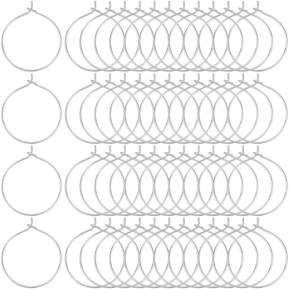SOFPLATE 1 Box 200Pcs Round Beading Hoop Earrings Silver Wine Glass Charm Rings Bulk Brass Large Open Hoops Hypoallergenic Hoop Earring Findings for jewellery Making Supplies Party Wedding DIY Craft