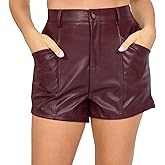 Fooullaide Womens Sexy High Waisted Leather Shorts Stretchy Faux Leather Biker Wide Leg Dressy Shorts with Pockets