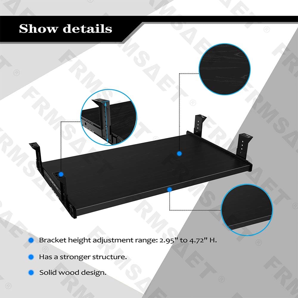 FRMSAET Furniture Accessories Office Product Suits Hardware 20/24/30 inches Keyboard Drawer Tray Wood Holder Under Desk Adjustable Height Platform. (24 inches, Black) : Office Products