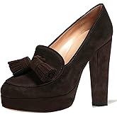 SHODENSE Women Vintage Chunky Platform Loafers Pumps Tassel Round Closed Toe Slip On Suede Block High Heel Dress Loafer Shoes Buckle Strap Oxford Loafers Fringe Pump Dressy Chic Sexy Y2k 4-11 M US