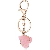 Jovivi Natural Raw Quartz Crystal Stone Keychain Wire Wrapped Irregular Rough Gemstone Healing Crystal Keyring for Women Men