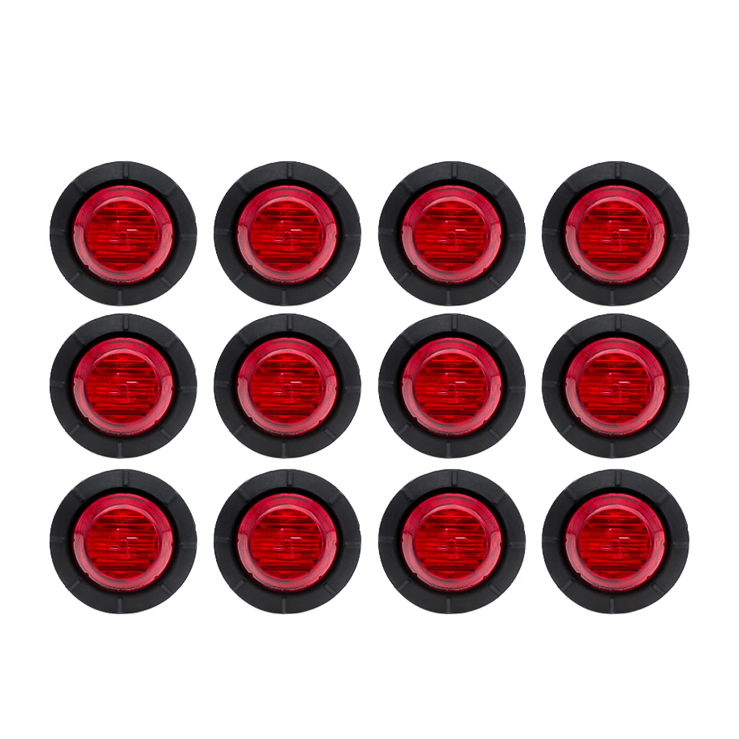 Photo 1 of 12 Pcs TMH 1-1/4 Inch Mount Red LENS & Red LED Clearance Markers, side marker lights, led marker lights, led side marker lights, trailer marker light for Truck Bus RV Pickup 12V DC