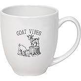 POURWARE INKED Goat Lady Coffee Mug Rustic Farmhouse Design 15oz Large White Ceramic Cup Funny Goat Lover Gift for Women, Backyard Farmers, and Homesteaders (Goat Vibes)