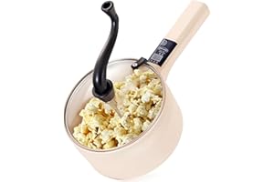 CORNRUSH Multifunctional Electric Hot Pot Cooker, Upgraded Non-Stick Stainless Steel 1L Mini Portable Lazy Pot Popcorn Ramen Maker for Steak Egg Soup Travel with Long Handle Power Adjustment milky white