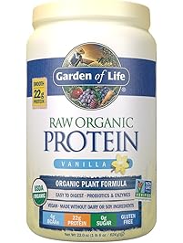 Garden of Life Organic Vegan Protein Powder with Vitamins and Probiotics - Raw Organic Plant Based Protein Shake, Sugar Free, Vanilla 22.0oz (1 lb 6 oz / 624g) Powder