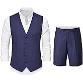 YND 2-Piece Men’s Linen Waistcoat Shorts, Lightweight Vest Pants, Casual Wedding Beach Summer Prom Homecoming Outfit
