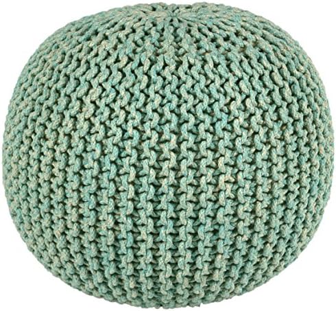 Pouf Ottoman 2-Tone Cotton Rope, Blue, 16-Inch