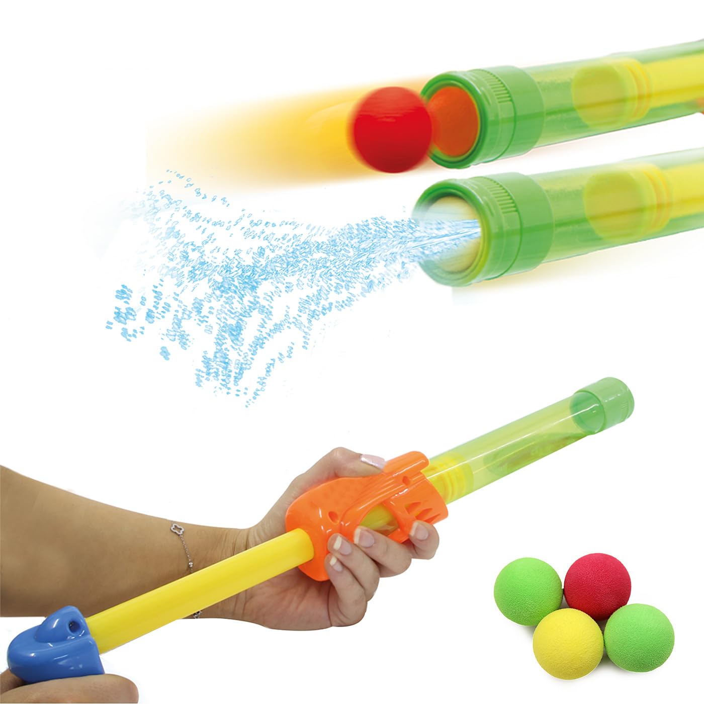 Jamara 460313 - Mc Fizz Fizzy Balls green – 2 in 1 water pistol with soft balls, Squirting water, Shooting balls