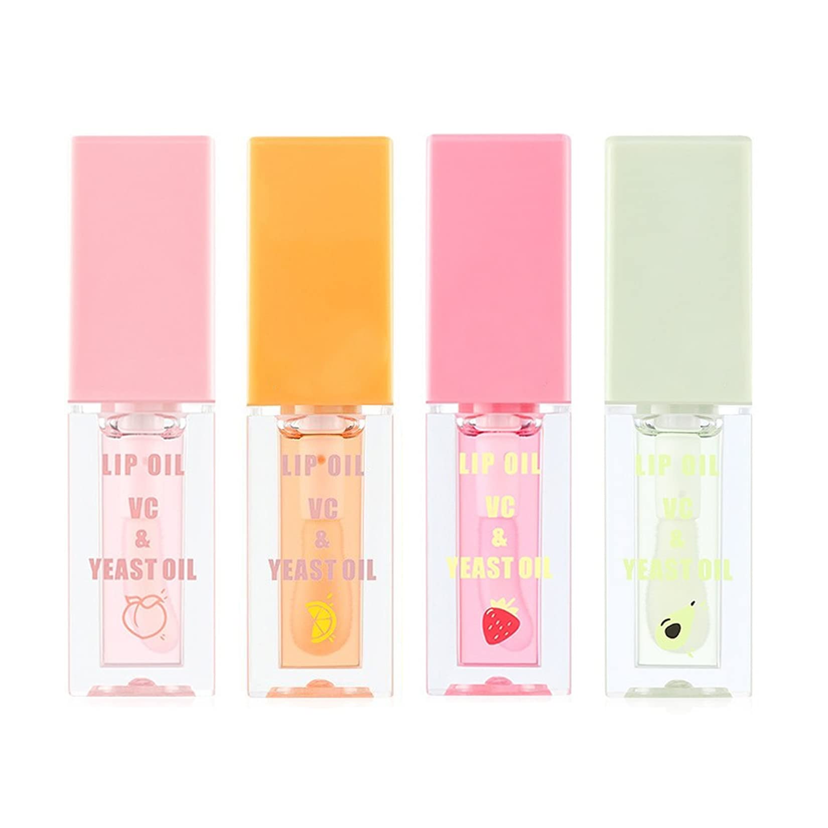 Lip Oil Tinted, MKNZOME 4 Flavoured Moisturizing Fruity Lip Glow Oil Plumping Lip Gloss Non-sticky Lip Plumper Tinted Lip Balm Lip Care Make Up Gifts for Women Girls Daily Lip Care Repairing Hydrating
