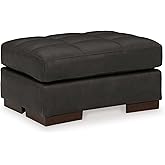 Signature Design by Ashley Luigi Contemporary Firmly Cushioned Leather Tufted Rectangular Ottoman, Dark Brown