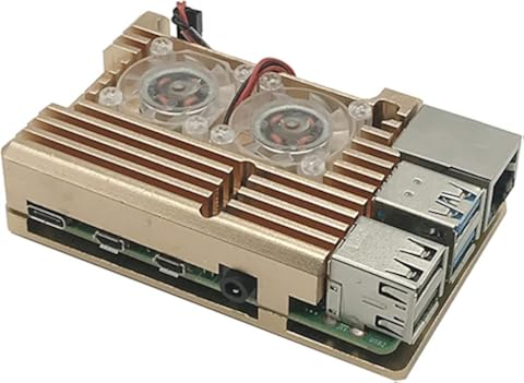nbvmngjhjlkjlUK Carcasa de Aluminio Armadura Carcasa de Aluminio + Ventilador de enfriamiento Doble Reemplazo Dorado para Raspberry Pi Raspberry Pi 4 Modelo B (Negro)
