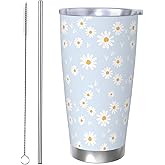 CHASOEA Daisy Flowers Tumbler 20oz Floral Stainless Steel Vacuum Insulated Tumblers with Lid and Straw Blue Travel Coffee Mug Tea Wine Cups Water Bottle Gifts for Women