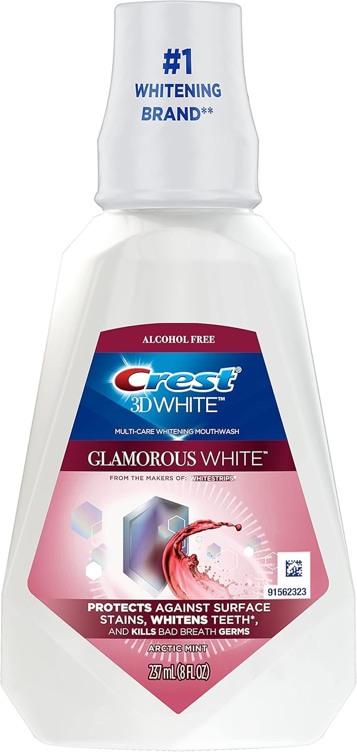 Photo 1 of Crest 3D White Glamorous White Alcohol Free Multi-Care Whitening Mouthwash, Hydrogen Peroxide Mouthwash, Arctic Mint, 16 fl oz (473 mL) - Pack of 4, Crest Mouthwash