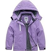 KVE Girl's Waterproof Ski Jacket Warm Fleece Winter Jacket Windproof Hooded Snow Coat Mountain Sportswear Outdoor Raincoat