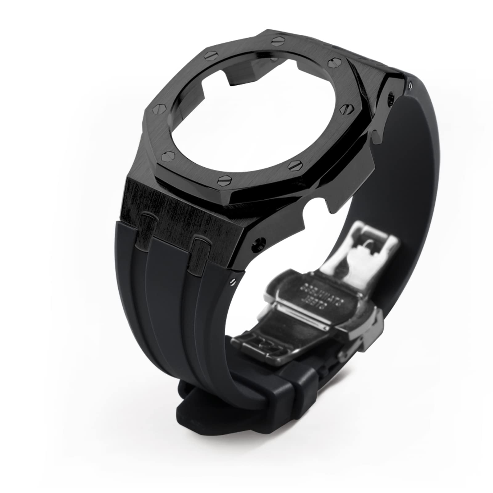 Neuupesen GA2100 Stainless Steel Watch Case with Metal Watchband and Rubber Strap Mod Kit - Compatible with GA-2100/GA-2110/GA-B2100 Series - Watch Part Replacement