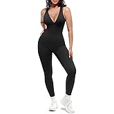 SHAPELLX Tummy Control Workout Jumpsuits for Women One Piece Comfy Yoga Outfits V Neck Sleeveless Bodycon Pants Romper