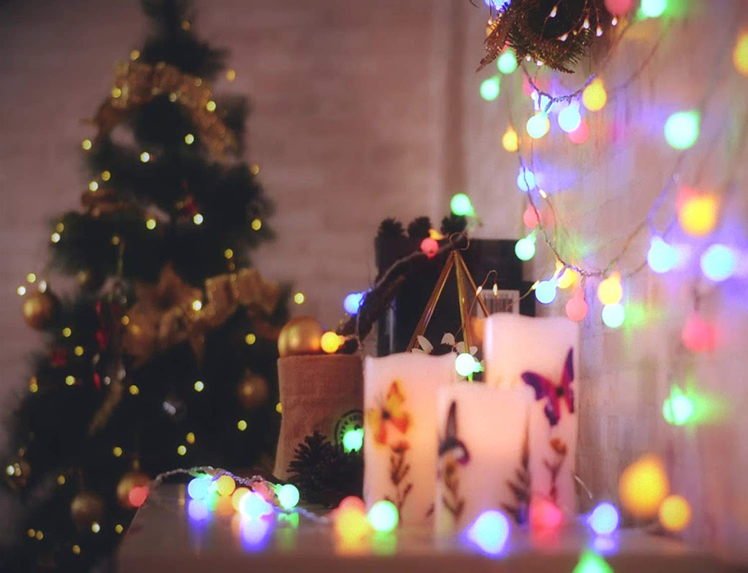 LED Globe String Lights EVXVE 100 Colored Mini Lights 8 Modes Waterproof Fairy Lights For Indoor & Outdoor Home Garden Patio Party Holiday Christmas Decoration (44Ft )