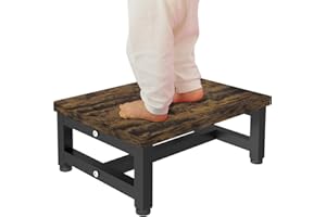 Tigerden Wooden Step Stool for Toddlers Kids and Adults, Heavy Duty Stepping Stools with 300 LB Load Capacity, Foot Step Stool for Bed, Bedroom, Living Room, Bathroom, Kitchen- Rustic Brown & Black