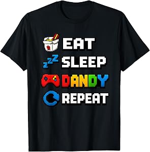 Eat Sleep Dandy Repeat Pixel Gamer Retro Icons Graphic Tee T-Shirt