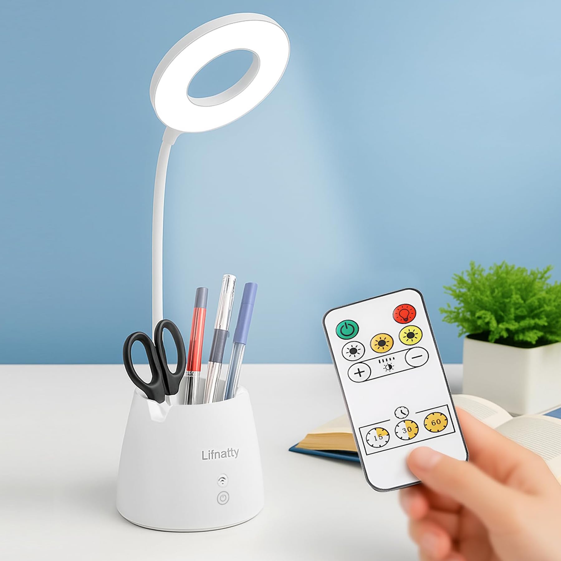 Photo 1 of ***Remote used & not working, no cable**Lifnatty Desk Lamp, Led Desk Light, Dimmable Small Table Lamp for Home Office, Remote Control, 3 Modes, Gooseneck, Rechargeable Study Light for College Dorm Room***Remote used & not working, no cable**