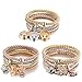 ISAACSONG.DESIGN Women Men Beaded Couple Bracelet, Stainless Steel Gold Bead Ball Stacking Elastic Bracelet Jewelry