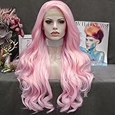 IMSTYLE Pink Lace Front Wigs Long Wavy Synthetic Wig for Women Natural Hairline Mera Cosplay Party Halloween Heat Resistant Hair 26inch