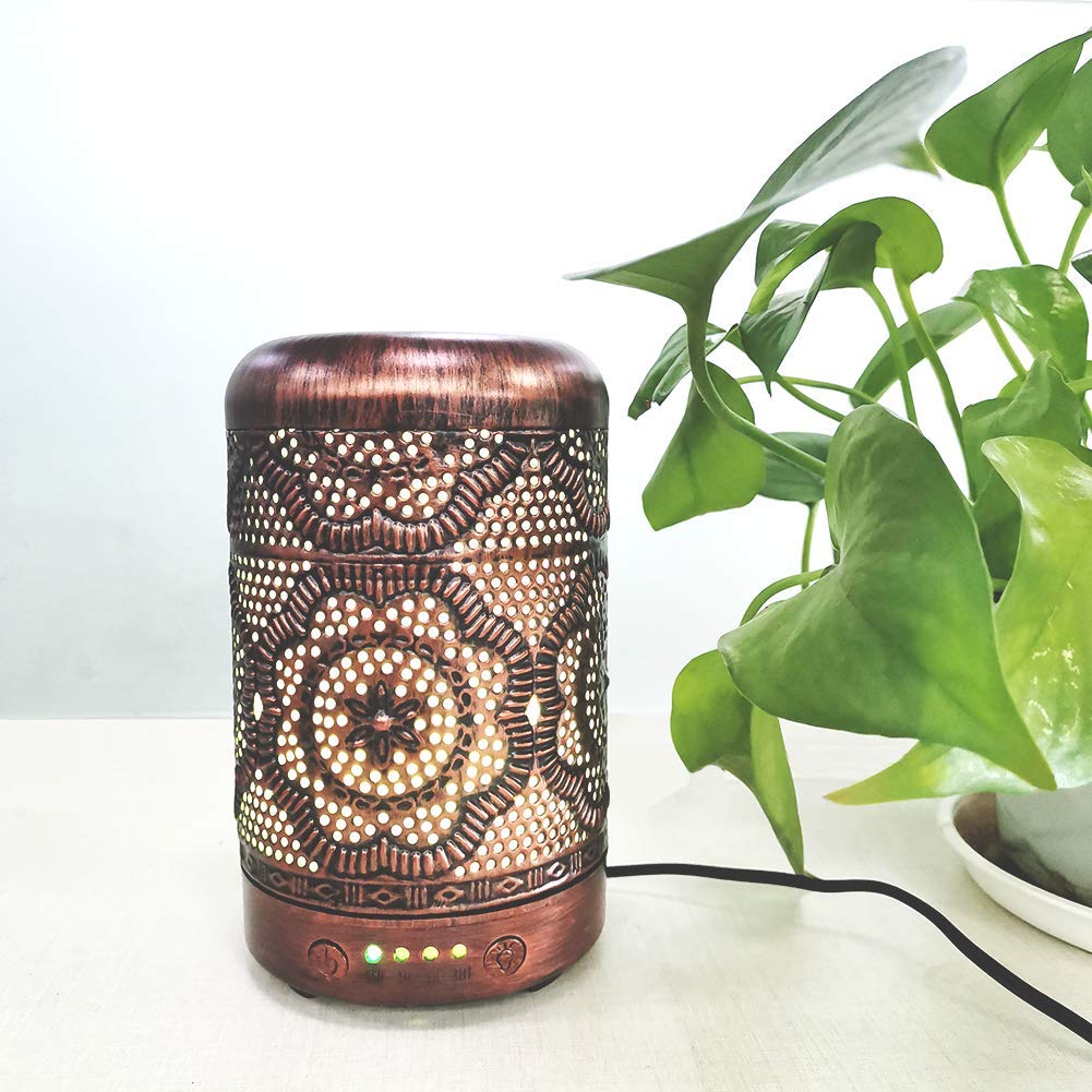BAIESHIJI Essential Oil Diffuser, Metal Vintage Essential Oil Diffusers 100ML, Aromatherapy Diffuser with Waterless Auto Shut-Off Protection, 7 Color Changing Light, Cool Mist Humidifier : Beauty