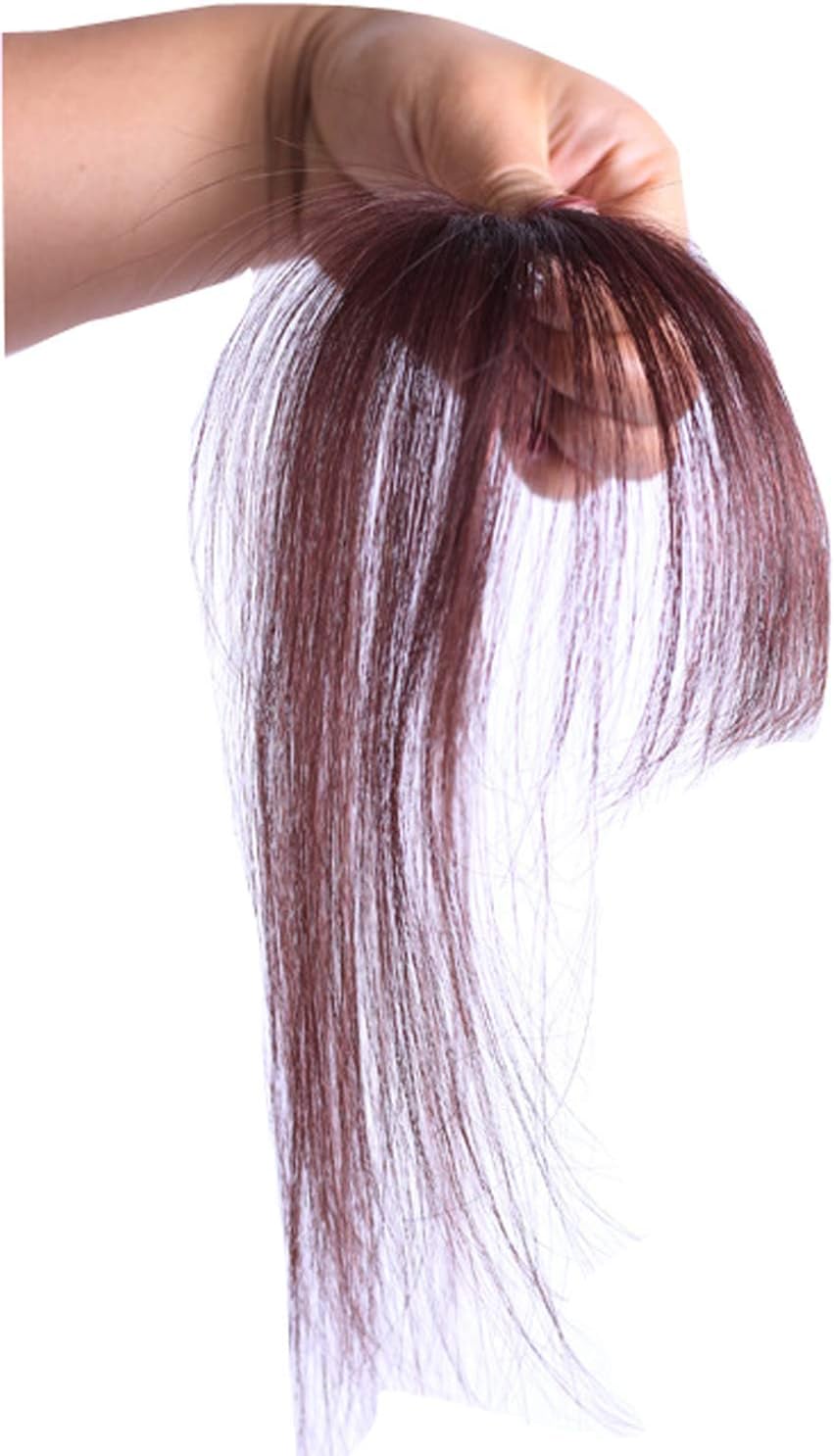 TOPJIN Clip in Straight Human Hair Extensions 5D Thinning Fringe Bangs Wigs Top Toupee Hair Piece Dark Brown