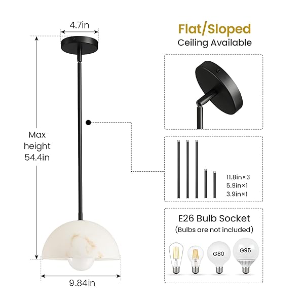 HAHZT MODERN PENDANT LIGHT FIXTURES: 10 INCH RESIN SHADE MID CENTURY CHANDELIER – ADJUSTABLE BLACK PENDANT LIGHTING FOR KITCHEN ISLAND LIVING ROOM BEDROOM