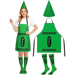 Crayon Apron and Gnome Cone Hat Set for Adults Colorful Crayon Costume | Halloween Crayon Apron Costume,Gnome Cone Hat Socks,