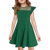 Haloumoning Girls Dress Summer Ruffle Sleeve Mesh A Line Casual Party Dresses with Pockets for Kids 4-14 Years