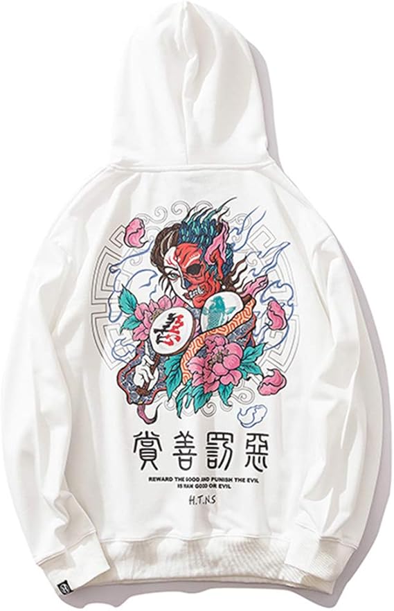 Amazon フーディ Tシャツ メンズ 长袖 カップル服 漢字の賞善と罰恶 悪魔の顔模样 綿 ゆったり おしゃれ おおきいサ Tシャツ カットソー 通販