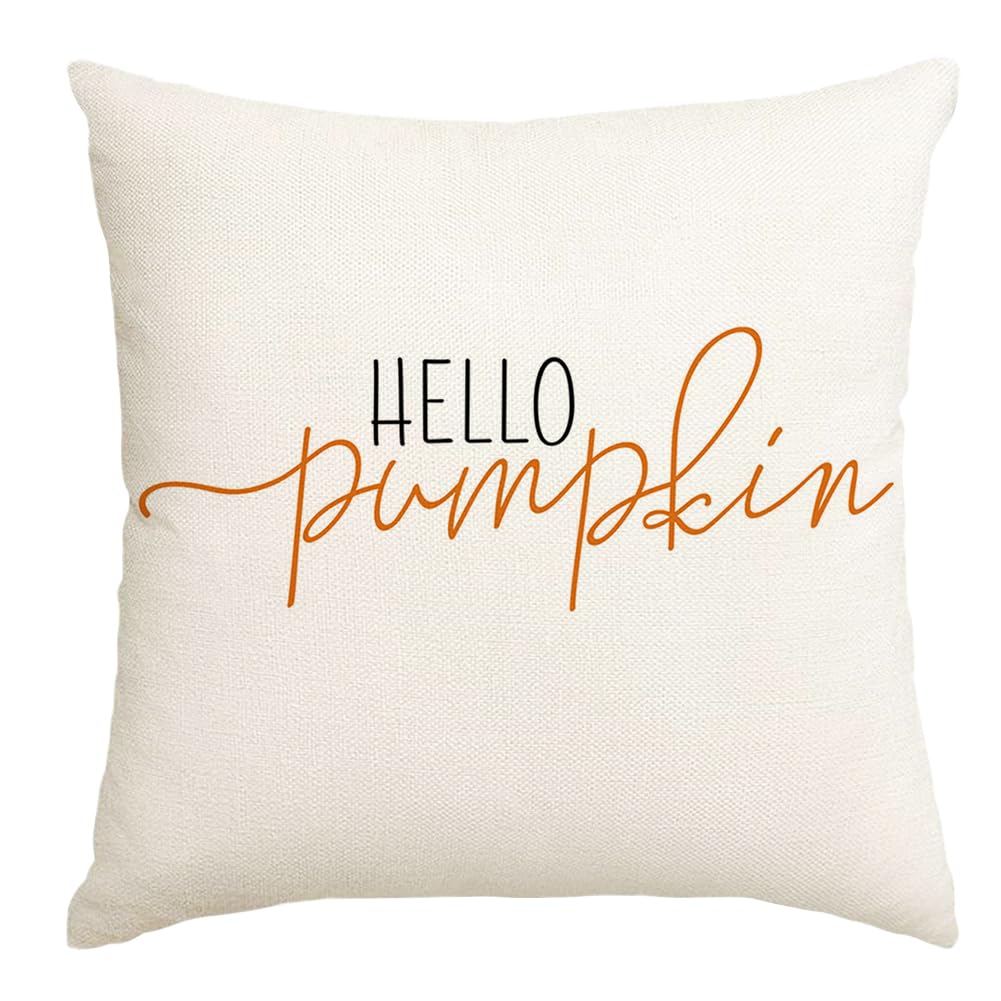Photo 1 of RABUSOFA Fall Pillow Covers 20x20 Hello Pumpkin Autum Pillows Decorative Throw Pillows,Outdoor Thanksgiving Cushion Cover Farmhosue Fall Decorations for Home Couch Sofa Square White