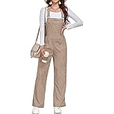 HOTIAN Womens Corduroy Overalls Plus Sizes Winter Fall Loose Sleeveless Adjustable Strap Jumpsuits with Pockets
