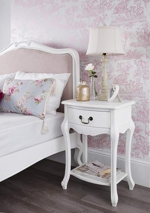 Juliette Shabby Chic Antique White Bedside Table French Bedside Cabinet With Drawer And Shelf Fully Assembled Amazon Co Uk Kitchen Home