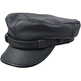 IFSUN Men's Leather Greek Fisherman Sailor Fiddler Driver Hat Flat Cap