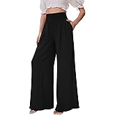 FUNYYZO Womens Palazzo Pants Elastic Waisted Pull On Beach Trousers Casual Wide Leg Long Lounge 2026 Summer Vacation