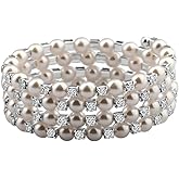 bobauna Multilayer Pearl Rhinestone Wrap Cuff Bracelet Wedding Party Jewelry Gift For Bridal Bridesmaid