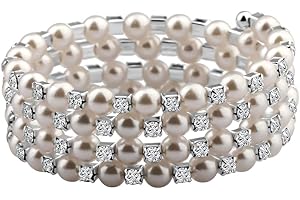 bobauna Multilayer Pearl Rhinestone Wrap Cuff Bracelet Wedding Party Jewelry Gift For Bridal Bridesmaid