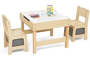 OOOK 3 in1 Kids Table and Chair Set, Toddler Table and Chair Set with Double-Sided Tabletop and Storage Drawer, Kids Activity Table for Home, Nursy and Playroom. Premium Gift for Boys and Girls.